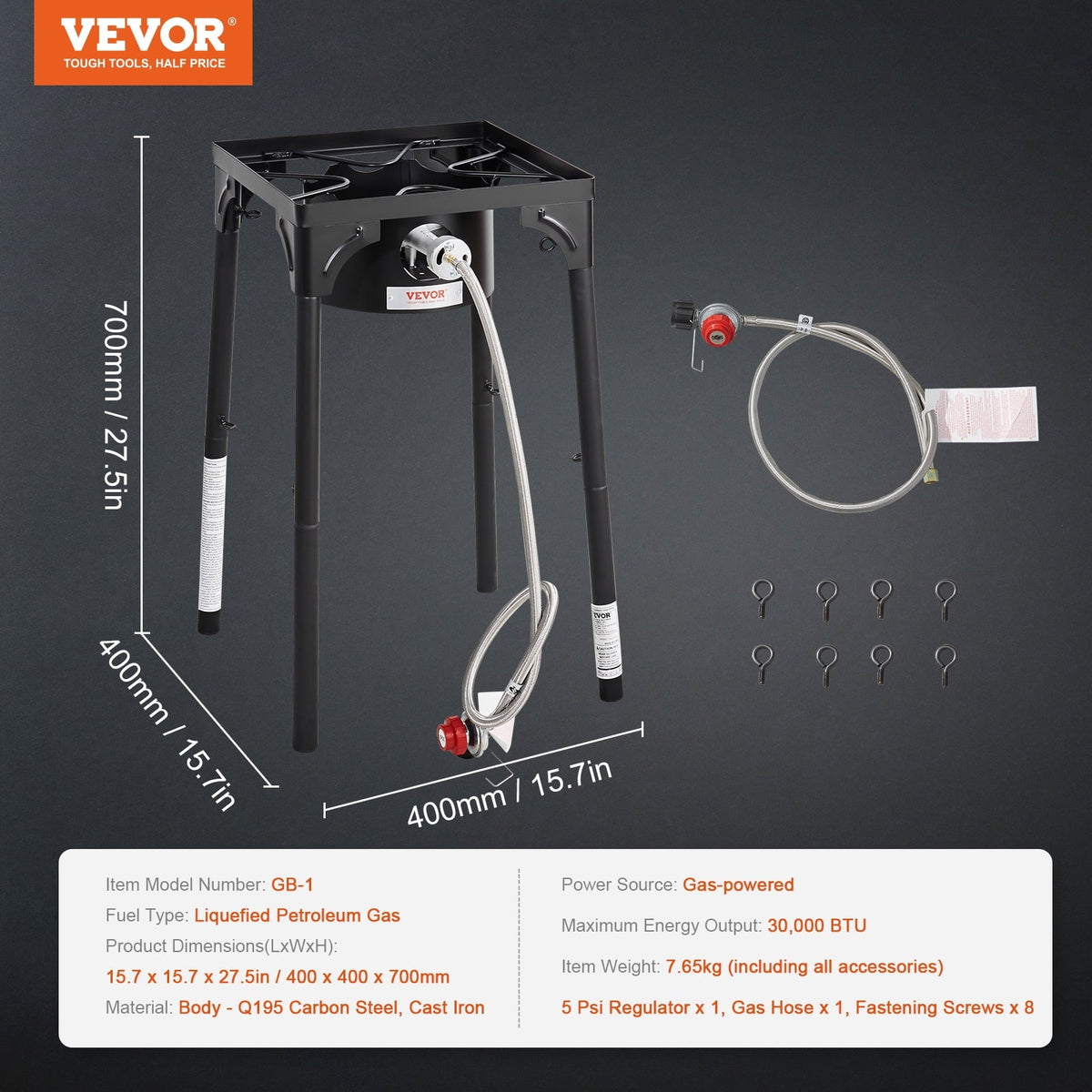 Outdoor Cooker Portable Duty Adjustable Camping Burners Propane w/Detachable Legs Single Burner BBQ Gas Heavy Cooking Cooker Stove Stove Stand 30000BTU Gas & Regulator, PSI