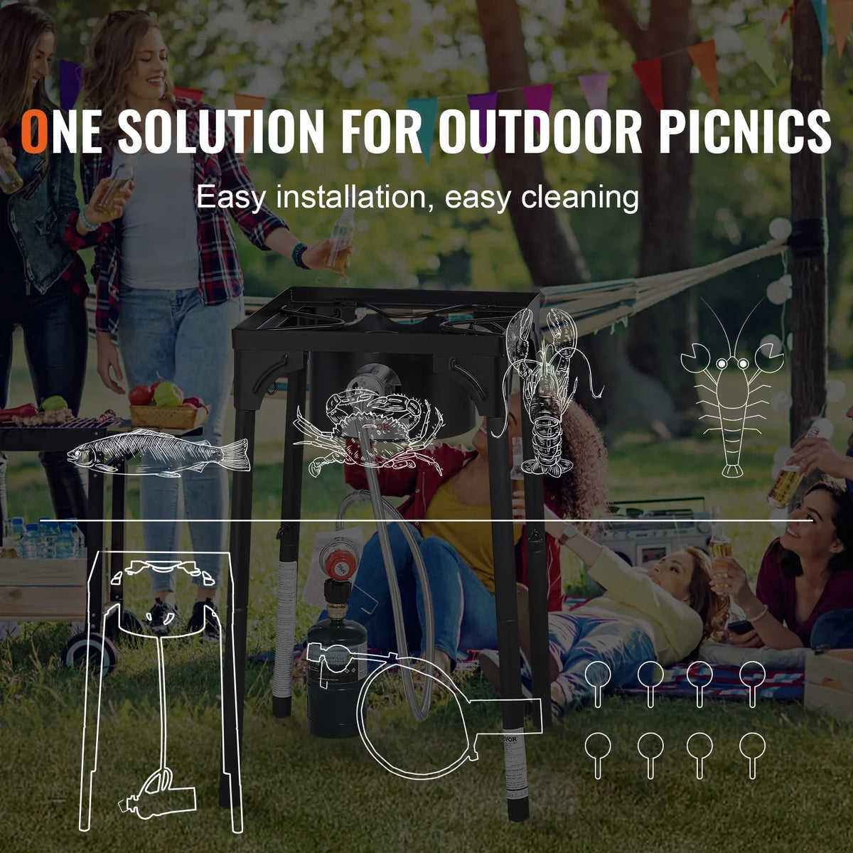 Outdoor Cooker Portable Duty Adjustable Camping Burners Propane w/Detachable Legs Single Burner BBQ Gas Heavy Cooking Cooker Stove Stove Stand 30000BTU Gas & Regulator, PSI