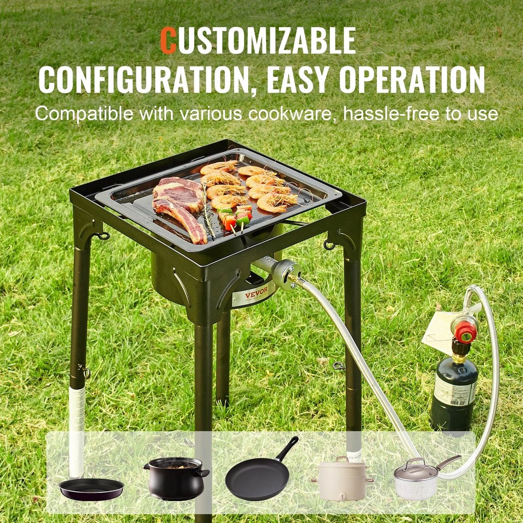 Outdoor Cooker Portable Duty Adjustable Camping Burners Propane w/Detachable Legs Single Burner BBQ Gas Heavy Cooking Cooker Stove Stove Stand 30000BTU Gas & Regulator, PSI