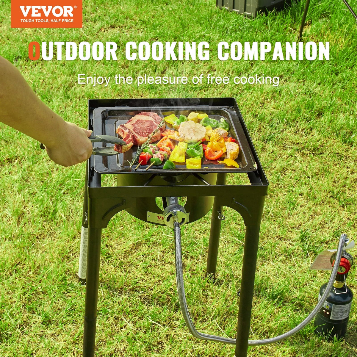 Outdoor Cooker Portable Duty Adjustable Camping Burners Propane w/Detachable Legs Single Burner BBQ Gas Heavy Cooking Cooker Stove Stove Stand 30000BTU Gas & Regulator, PSI