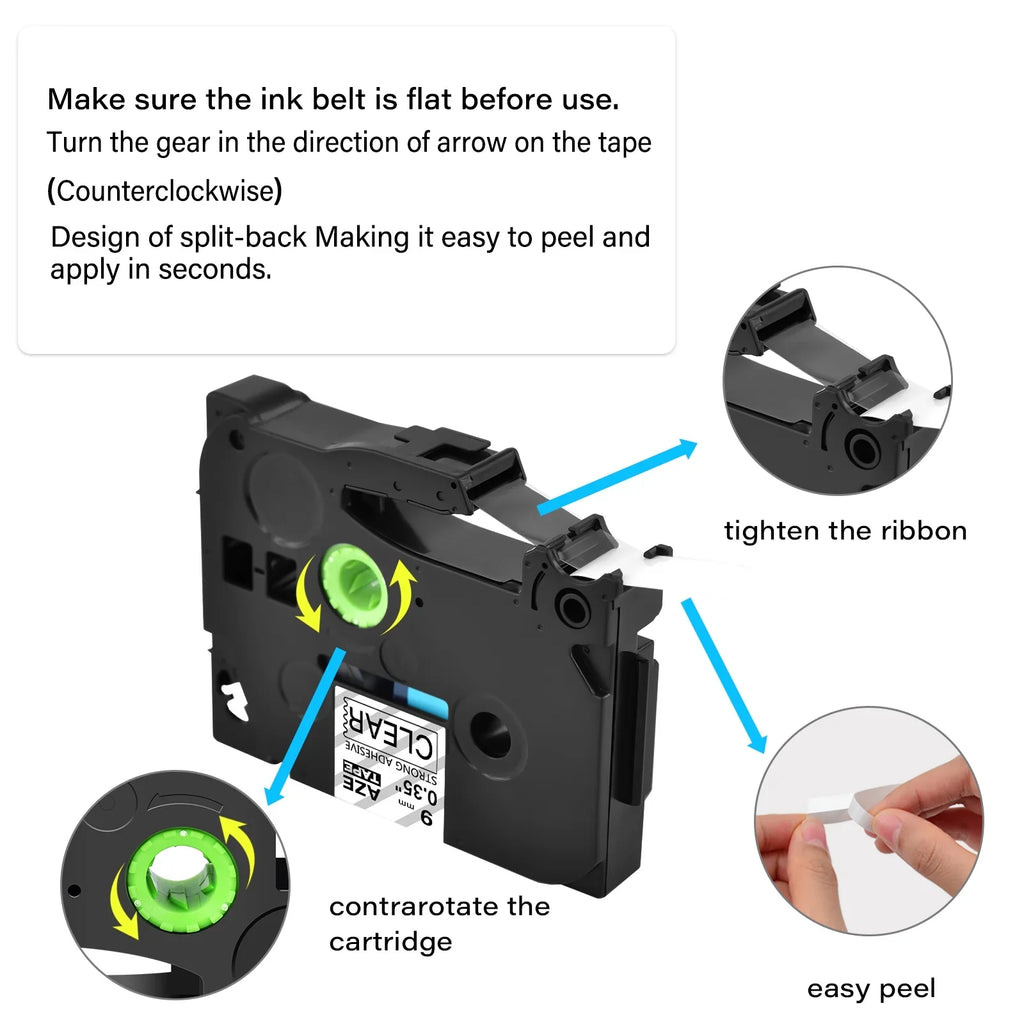 Label D600 in Brother D400 Tape TZe-S121 Laminated 8m GREENCYCLE Pack use 0.35'' PT-D210 TZe-121 8 TZ-121 Extra Tapes Strength Maker Clear Compatible on 26.2ft P-Touch for 9mm TZ-S121 Label Black